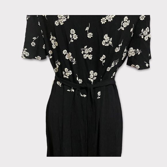 Vintage 90’s Black Embroidered Floral Padded Sleeved Casual Evening Maxi Dress - Picture 4 of 9